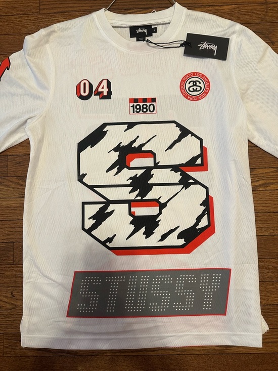 Stussy Other - Stussy White Long Sleeve Tee with Black & Red Graphic 'S'